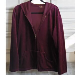 Vtg AVON Intimates Sweatshirt Plus Size 2X Burgundy Velour Zip Hooded Shacket